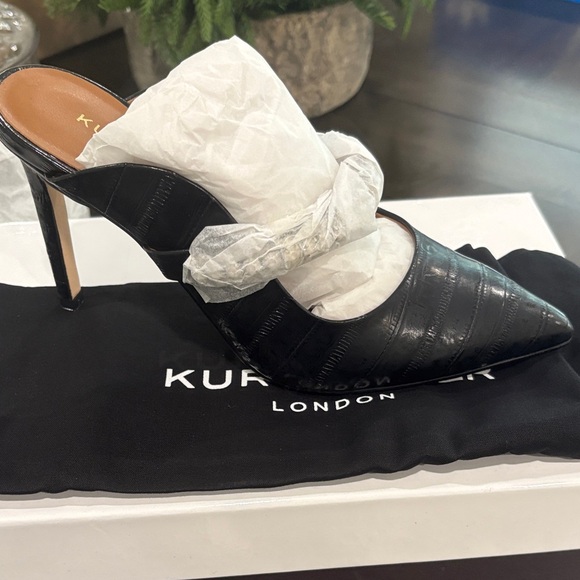 NWB Kurt Geiger Black Croc-Embossed Pointed Toe Mule Heels - Picture 2 of 5